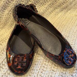 TORY BURCH Leopard Cheetah Minnie travel ballet flats tortoiseshell leather 8.5